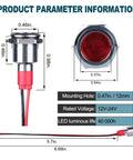 Red LED Indicator Lights Kit 12V-24V, 5 Pack, Waterproof 12mm Mounting Hole, Wide Flat Head Pilot Dash Lamps, 20mA Low Power, 150mm Wire, Energy Saving Signal Lights For Cars, Trucks, Boats.