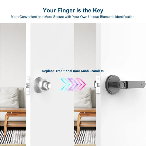 Smart Fingerprint Door Lock With Handle Keyless Entry Sleek One Touch Unlock Dual Access And Mechanical Key Backup installed on door