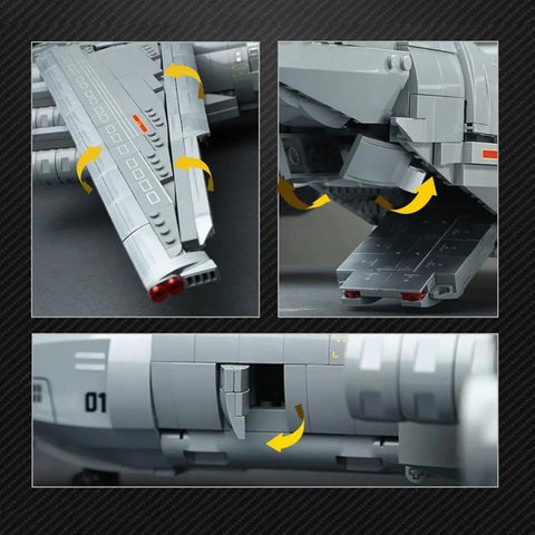 Detailed close-ups of Y 20 Large Transport Aircraft Building Kit from Battlefield Series 1736 piece, showing movable airfoils.