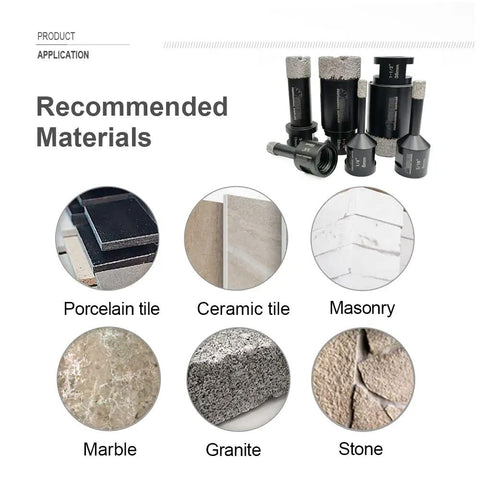 Diamond Core Drill Bit Set for Porcelain Tile Granite Marble and Stone Wet or Dry Drilling Beefy Pro Grade with material types