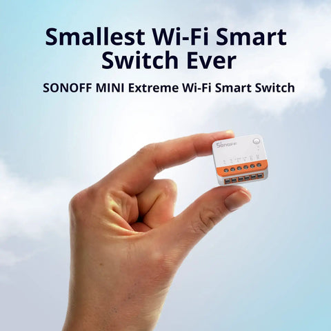 Hand holding Dope Tiny 10A WiFi Smart Light Switch Module For Diy Home Automation No Hub Needed Works With Alexa And Google Home 4 Pack