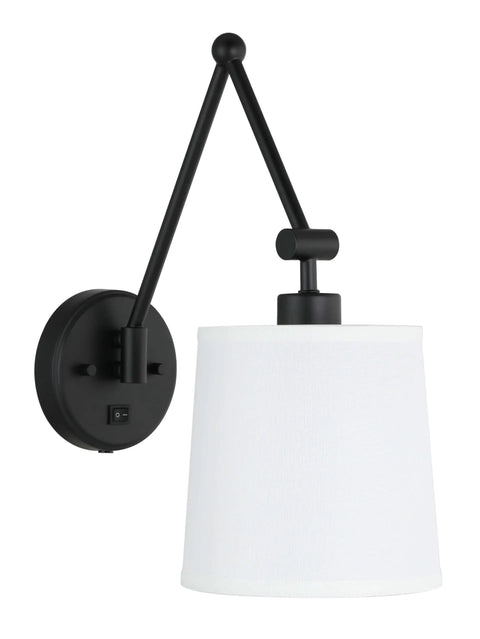 Set Of 2 Modern Matte Black Wall Sconces With White Fabric Shade Easy On Off Switch Hardwired Or Plug-In Cozy Bedside Mood Lighting