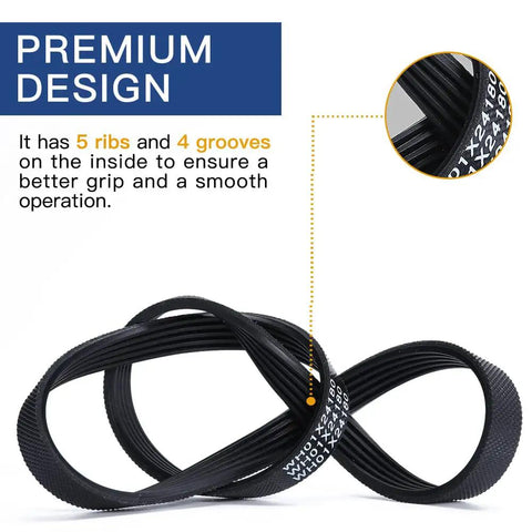 Washer Drive Belt 5 Rib 23 Inch For Top Load Washers Replacement AP6024314 PS11736832 4455970, coiled with text overlay
