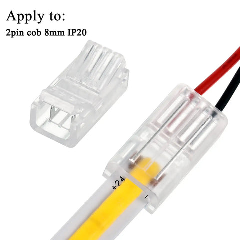 Easy Solderless LED Strip To Wire Connectors Kit, 20 Waterproof Transparent Adapters For 2 Pin Strip Lights, 8 mm