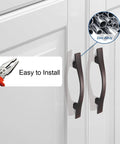 10 Pack 3 Inch Hole Center Cabinet Handles Oil Rubbed Bronze Bridge Design Zinc Alloy Drawer Pulls installed on white cabinet