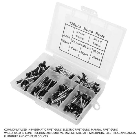 Heavy Duty Blind Rivets Kit 120 Pieces Aluminum Alloy Rivets M2.4 M3 M3.2 M4 in open box