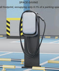 Rock Solid Universal EV Charger Mounting Post With Heavy Duty Freestanding Pole Stand shows space-saving design with charging cable.