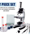 Rock Solid 1200X Monocular Compound Microscope With Killer LED Lighting And A Straight Up 52 Piece Science Starter Kit For Students Crushing Biology And Chemistry Labs, featuring microscope, slides, and lab tools.