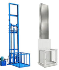 Heavy Duty Hydraulic Cargo Lift For Garage Or Warehouse With 2200 Lbs Load Capacity And Smooth Vertical Freight Elevator System featuring blue steel design and motor.