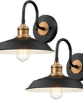 Dope Farmhouse Gooseneck Barn Lights Black Outdoor Wall Sconces For Exterior Use E26 Porch Lights For Garage Front Door Entryway Bathroom Doorway 2 Pack with gold accents.