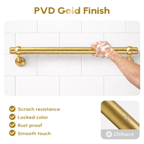 Legit Heavy Duty Six Foot Stair Handrail Kit Made From Tough 304 Stainless Steel With Badass Rust Resistant Build And Fly Gold Finish showing PVD gold finish with water droplets.