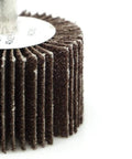 Close-up of Aluminum Oxide One And One Half Inch Flap Wheel One Inch Wide With One Quarter Inch Shank Mounted Sander, 40 grit