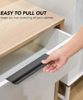 Person installing a 10 Pack Black Finger Edge Pulls For Cabinets And Drawers, 5.9 Inch Length 150mm With 5 Inch Hole Center 128mm.
