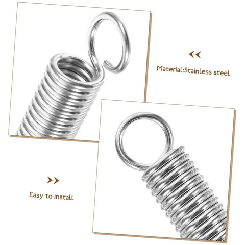 Eight Pieces Extended Compression Spring Assortment Kit For Electric Vehicle Stands Ladder Foot Supports With Heavy Duty Stainless Steel Build For Reliable Structure And Smooth Easy Use In Garage Or Home Projects. stainless steel spring close-up, easy to install