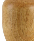 Close-up of Short Steel Core Wood Shift Knob In Beech Wood Natural Hardwood Gear Shift Knob With Stainless Steel Core, woodgrain texture.