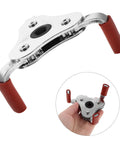 Heavy Duty Aluminum Alloy Smoke Transducer Removal Head Tool For Quick Fire Alarm Sensor Breakdown And Belt Buckle Tough Multi Purpose Residential Safety Kit with grips shown.
