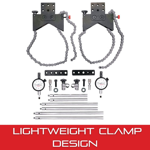 Top Shelf Shaft Alignment Clamp Set For Electric Motors Pumps And Compressors With Quick 3/8 Inch Dead Accurate Setup. Lightweight clamp design with calibration rods.