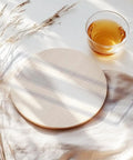Clear Acrylic Router Template Set With Four Rectangular Inlay Guides And Etched Dimensions For Precision Woodworking Cuts displayed on wooden surface with a cup of tea.