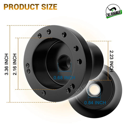 Top Tier Golf Cart Steering Wheel Adapter Compatible With Club Car Ds Featuring Five Or Six Hole Direct Bolt On Mount In Matte Black dimensions.