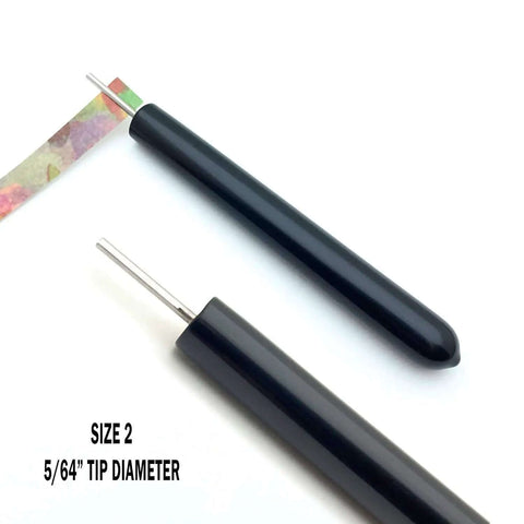 Slotted Paper Bead Roller Quilling Tools Set With Five Size Tips featuring size 2 tip, comfort grip wooden handle, stainless steel slot