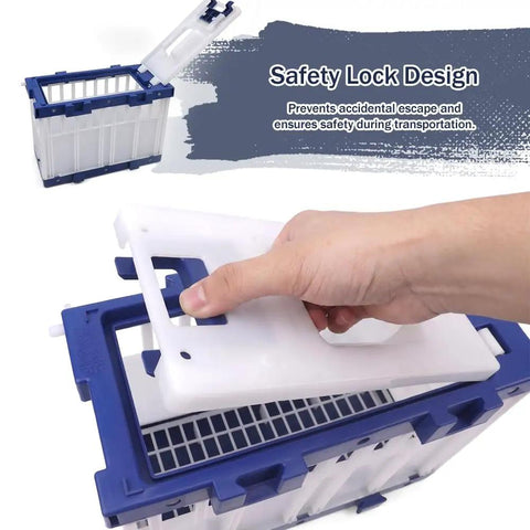 User handling safety lock on Breathable Lockable Travel Cage Carrier For Birds Pigeons Parrots And Parakeets