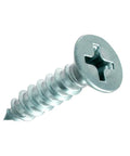 Close-up of a 6 X 5 8 Inch Pro Grade Flat Head Phillips Wood Screw Zinc Plated, displaying its sharp threads and flat head.