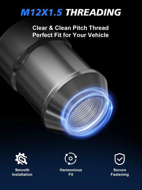 M12x1.5 threading detail for Straight Fire M12x1.5 Acorn Cone Seat Wheel Locks Four Piece Set for secure fitting.