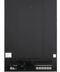 Heavy Duty Two Door Merchandising Freezer Featuring Slick Black Panels And A Generous 53 Inch Profile rear view with mobile casters.