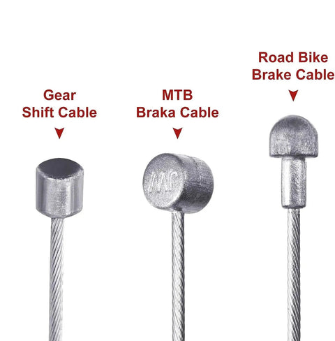 Close-up of gear shift, MTB brake, and road bike brake cables from Universal Bike Brake Cable And Housing Kit 9.8 Feet Black With Cables.