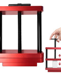 Heavy Duty Aluminum Connecting Rod Vise Set With Pre Press Mold For Engine Bolt Swaps And Piston Alignment, red anodized finish, shown from the front.