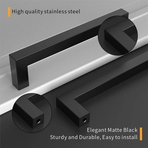 10 Pack Matte Black 7 Inch Cabinet Handles Stainless Steel Drawer Pulls For Kitchen Cabinets Bathrooms Cupboards And Dressers 178mm Hole Centers Easy Installation Durable Hardware