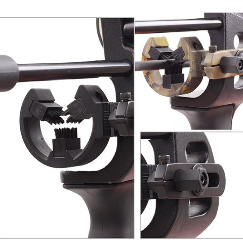 Capture Style Arrow Rest With Whisker Brush Biscuit For Compound And Recurve Bows, close-up of adjustable dual coil launcher.