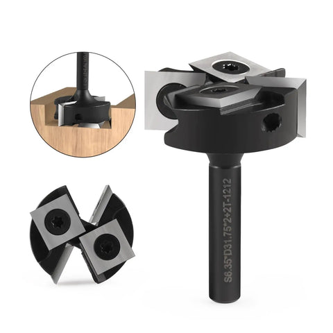 CNC Spoilboard Surfacing Router Bit With One Quarter Inch Shank And One And A Quarter Inch Cutting Diameter Two Plus Two T Wing Inserts Carbide Milling Cutter For Woodworking Slab Flattening And Planing For DIY Enthusiasts And Pros
