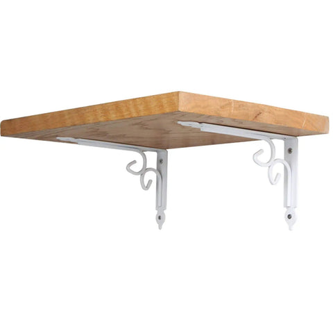 Heavy Duty L Shaped Wall Mount Bracket Set Slick Rust Resistant Metal Shelf Support Frame For Hanging Baskets And Sweet Home Storage Setup White Corner Braces with wood shelf.