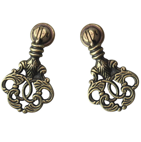 Set Of 4 Vintage Bronze Pendant Handles For Cabinets Drawers And Cupboards And Wardrobe Antique Chinese Style Single Hole Pull Knobs With Mounting Screws 2.2 By 1.3 Inches Zinc Alloy Durable Corrosion Resistant Non Fading