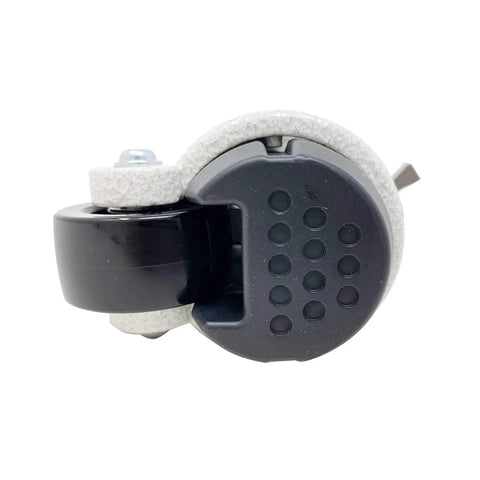 Heavy Duty Retractable Leveling Caster With 2 Inch Nylon Wheels That Roll Smooth And Ratcheting Stemless Build For Lock Tight Equipment Stabilization In Classic Ivory Job Site Gear close-up side view showing wheel and locking mechanism.