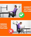 Diagram showing correct sitting posture with Single Computer Monitor Stand With Cable Management And Height Adjustable VESA Desk Arm.