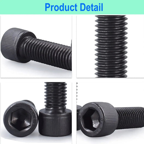 Tough As Nails M8 Hex Socket Head Cap Screws And Bolts Assorted Lengths With Included Allen Wrenches Grade 12.9 Alloy Steel Black Oxide Finish fully threaded detail