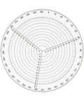 Clear acrylic round center finder compass with concentric rings and degree marks for wood lathe centering, 30 cm.