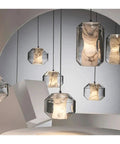 Modern Clear Glass Pendant Light with Marble Pattern Inner Shade, Adjustable Suspended Hanging for Kitchen Island,Warmth in various sizes.