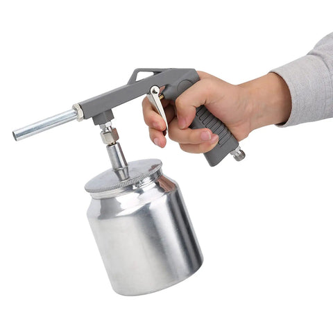 Heavy Duty Pneumatic Spray Paint Sprayer With 25 Oz Aluminum Cup For Automotive And Industrial Coatings Boss Grade Performance Smooth As Butter Pro Shop Tool in hand, showcasing ergonomic design.