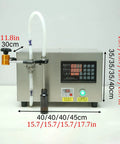 Heavy Duty Stainless Steel Semi Automatic Bottle Filler With Easy Digital Controls And No Sweat Anti Drip Nozzle For Beverages Spirits Oil Plug And Play Commercial Rig displaying digital controls and nozzle.