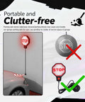 Adjustable LED Garage Parking Sensor With Dual Power Hookups And Glowing Color Coded Warning Lights Portable Car Stop Aid showing a clutter-free stop sign setup.