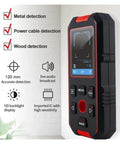 Close-up of a 196 Ft Laser Distance Measurer and Digital Level Multi-Function Wall Stud Finder Scanner displaying detection features.