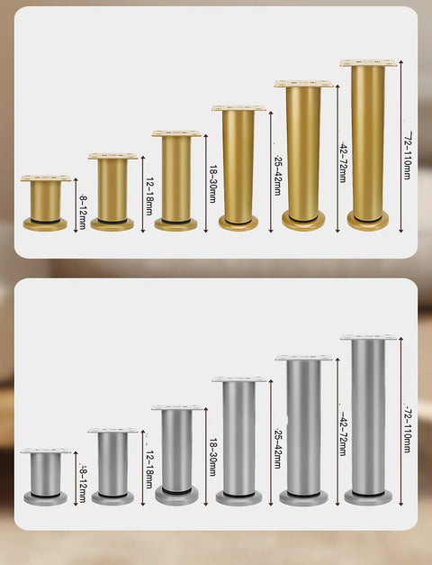 Adjustable Gold Furniture Leveling Feet With Universal Screwless Twist Design For Wobbly Tables Beds And Couches Hassle Free Zero Drilling Solid Floor Savers Quick Renter Upgrade 72 To 110 Cm Span in various heights.