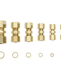 Front view of QWORK 46-piece brass compression tube fittings set (1/8–1/2 in OD) with ferrules