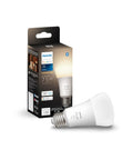 Smart A19 LED Bulb 75W Equivalent, Soft Warm White 1100 Lumens, E26 Indoor Use, Control With App, bulb next to packaging