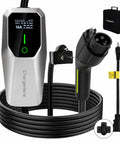 Road Ready Portable EV Charger Providing Zero Hassle Level One And Two Charging At 16 Amps, J1772 connector, 25 FT cord and NEMA plug.