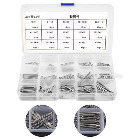 304 Stainless Steel Split Cotter Pins Kit, 15 Varieties, Total 300 Or 450 Pcs, 150 Pcs Per Set displayed in box