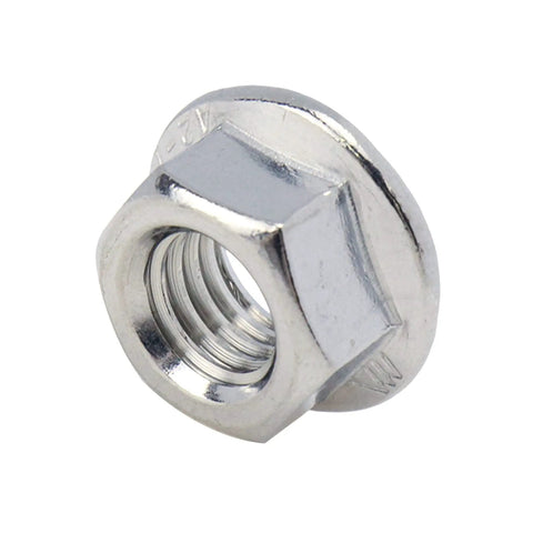 50 Pcs Hex Flange Nuts M10 X 1.25mm Stainless Steel 304 Serrated Flange Lock Nuts Bright Finish Deep Full Thread Heavy Duty for Auto Marine and DIY Projects, close-up